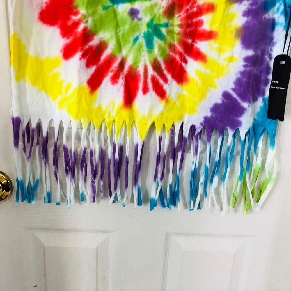 NWT ON FIRE tie-dye fringe swirl 70s hippie cotton festival style top size XL - Picture 3 of 6